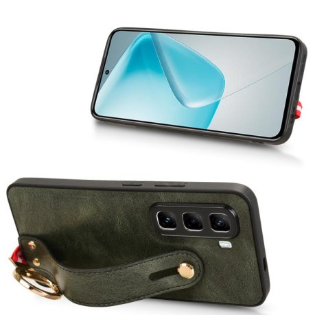 Чехол с фактурой Wristband и ремешком-подставкой на Infinix Hot 50 Pro+ 4G - зеленый