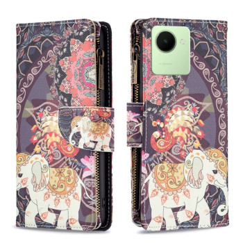 Чохол-гаманець Colored Drawing Pattern Zipper для Realme C30 - Flower Elephants