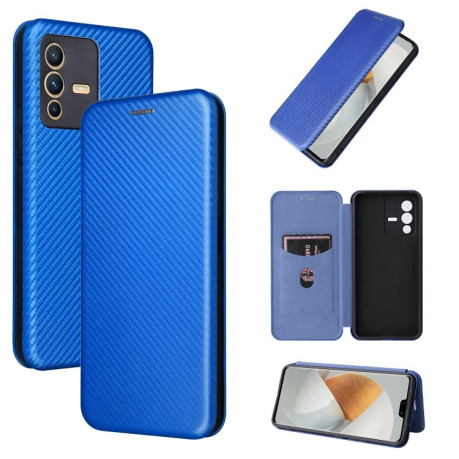 Чохол-книжка Carbon Fiber Texture на Vivo S12 5G/V23 5G - синій