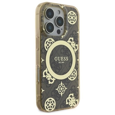 Оригинальный чехол Guess IML Peony On 4G Background MagSafe для iPhone 16 Pro - Brown