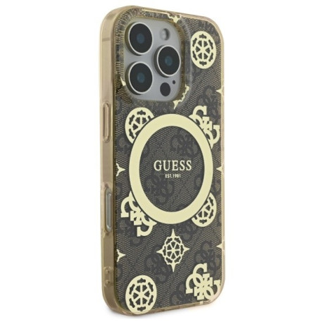 Оригинальный чехол Guess IML Peony On 4G Background MagSafe для iPhone 16 Pro Max - Brown