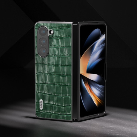 Противоударный кожаный чехол ABEEL Crocodile Texture для Samsung Galaxy Fold 5 - зелёный