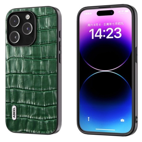 Чохол протиударний ABEEL Crocodile Texture Genuine Leather для iPhone 15 Pro - зелений