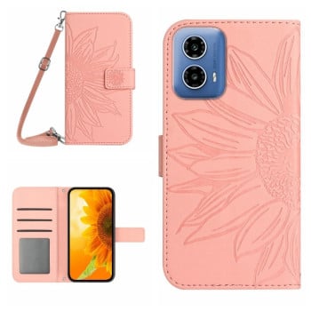 Чохол-книжка Skin Feel з малюнком соняшника на Motorola Moto G35 5G - рожевий