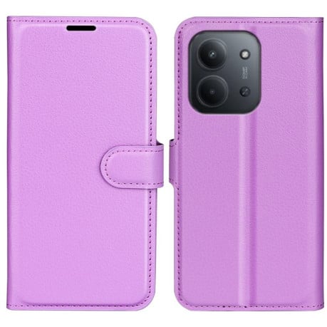 Чехол-книжка с фактурой Litchi и магнитным хлястиком на Xiaomi Redmi 15C 5G / 4G EU 173mm - фиолетовый
