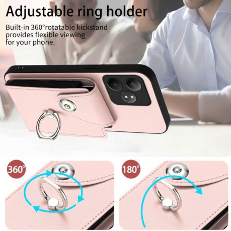 Противоударный чехол Organ Card Bag Ring Holde для Realme GT Neo6 / GT 6T 5G - розовый