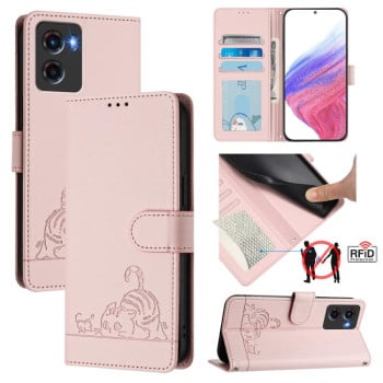 Чехол-книжка Cat Embossing Pattern на Motorola Moto G05 5G - розовый
