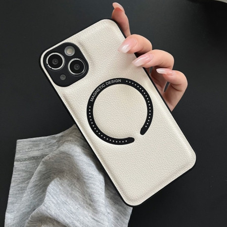 Противоударный чехол Litchi Texture Magsafe для iPhone 14 - белый