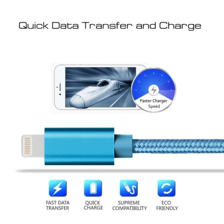 Зарядний кабель 1m 3A Woven Style Metal Head 8 Pin для USB Data / Charger Cable для iPhone - синій