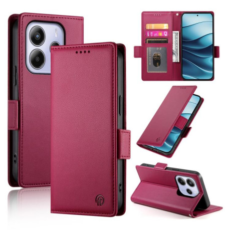 Чохол-книжка Side Buckle Magnetic Frosted Leather для Xiaomi Redmi Note 14 4G 164.84mm - винно-червоний