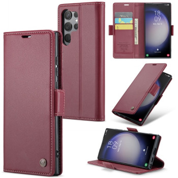 Чохол-книжка CaseMe 023 Butterfly Buckle Litchi RFID Anti-theft Leather для Samsung Galaxy S24 Ultra - винно-червоний