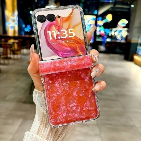 Протиударний чохол Three-piece Set Pearlescent Shell Texture на Motorola Razr 50 Ultra - червоний