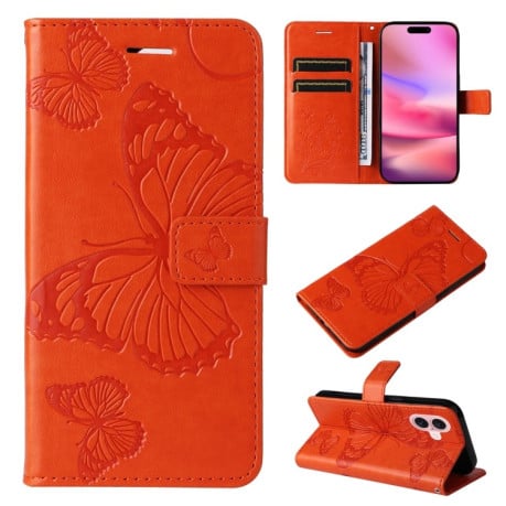 Чехол-книжка Embossed Butterfly для iPhone 16 - оранжевый