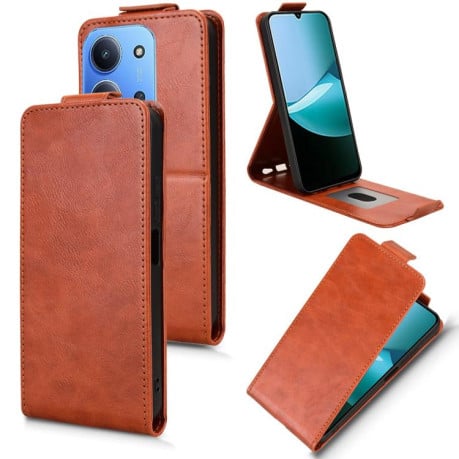 Флип-чехол Magnetic Vertical Flip Leather на Xiaomi Redmi 15C 5G / 4G EU 173mm / Poco C85 5G - коричневый
