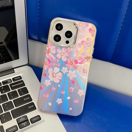 Чохол Electroplating Laser Flower Texture для iPhone 16 Pro - Pink Flower