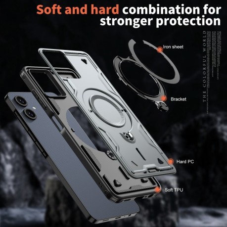 Противоударный чехол MagSafe Holder Armor PC Hybrid для Samsung Galaxy A06 4G - серый