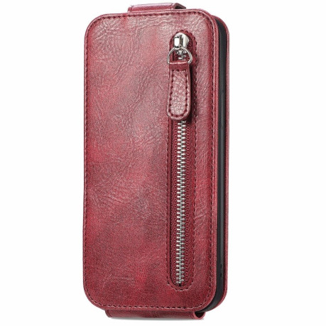 Чехол Cross Leather Ring Vertical Zipper Wallet для Realme 12 - красный