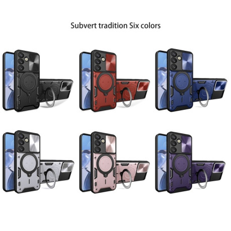 Протиударний чохол CD Texture Sliding Camshield Magnetic Holder для Samsung Galaxy S25 5G - рожевий