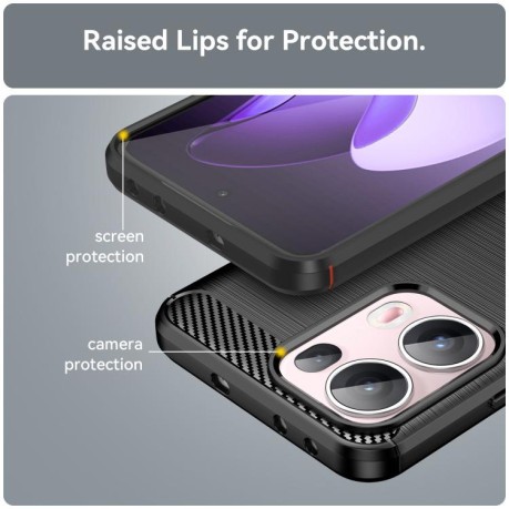 Противоударный чехол Brushed Texture Carbon Fiber на OPPO Reno13 Pro Global - черный