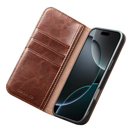 Чехол-книжка QIALINO Classic с натуральной кожи на iPhone 17 - коричневый