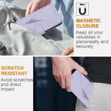 Чехол-книжка Triangle Pattern Buckle Clasp Leather на Xiaomi Poco X7 Pro - фиолетовый
