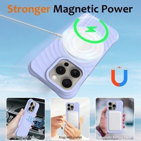 Противоударный чехол Wave Texture MagSafe Magnetic Liquid Silicone для iPhone 16 Pro Max - фиолетовый