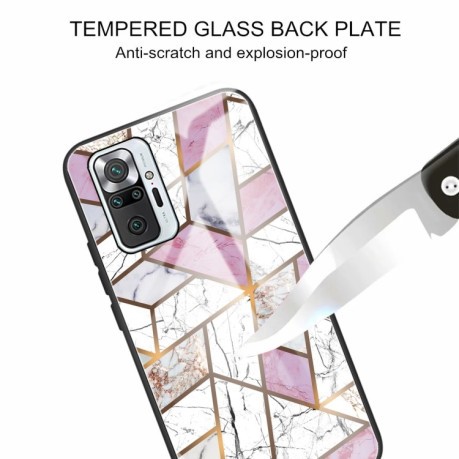 Противоударный стеклянный чехол Marble Pattern Glass на  Xiaomi Redmi Note 10 Pro / Note 10 Pro Max - Rhombus White Purple