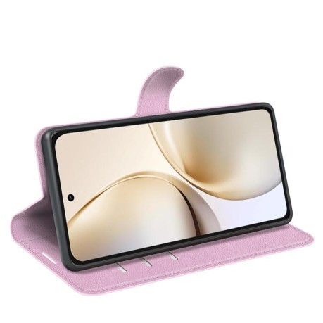 Чохол-книжка Litchi Texture Horizontal Flip Leather на Realme 14 Pro+ - рожевий
