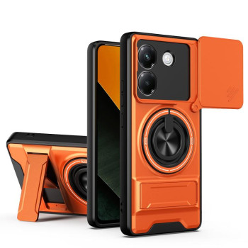 Противоударный чехол Lens Sliding Window Multifunctional Magnetic Shockproof со шторкой камеры на Xiaomi Poco M7 Pro 5G — оранжевый