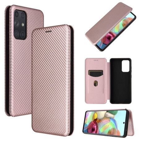 Чехол-книжка Carbon Fiber Texture на Samsung Galaxy A72 - розовый