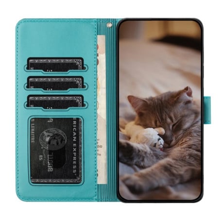 Чехол-книжка Cat Embossing Pattern на Samsung Galaxy S24 FE 5G - синий