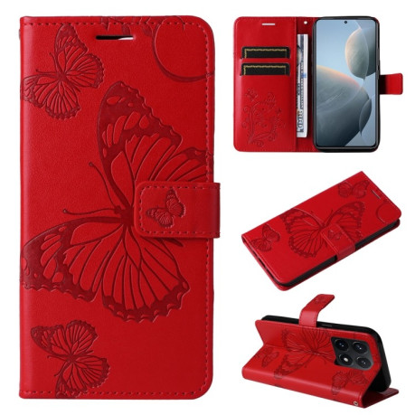 Чехол-книжка Embossed Butterfly для Xiaomi 14T - красный