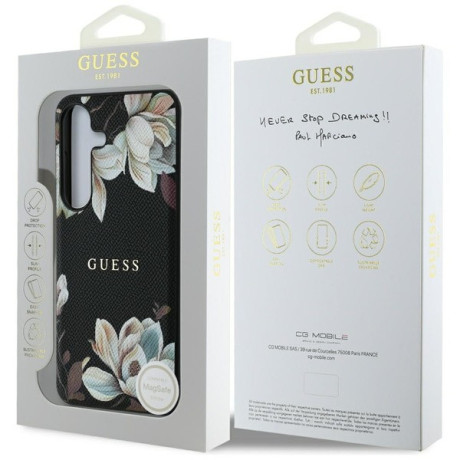 Оригінальний чохол Guess Grained Printed Flower Pattern MagSafe для Samsung Galaxy S25 - black