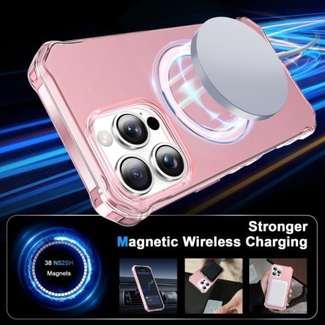 Противоударный чехол Solid Color Wave MagSafe Holder для iPhone 16 Pro Max - розовый