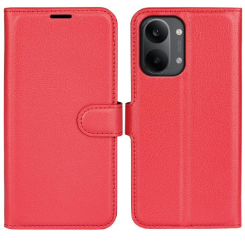 Чохол-книжка з фактурою Litchi і магнітним хлястиком на Xiaomi Redmi Turbo 5 Max / Poco X8 Pro Max — червоний