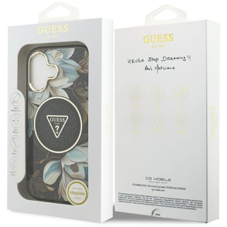 Оригінальний чохол Guess IML Glitter Flowers Triangle з MagSafe на iPhone 17 - black