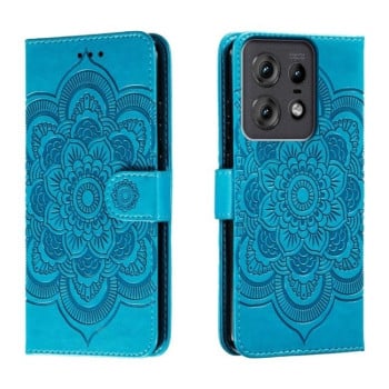 Чехол-книжка Sun Mandala Embossing Pattern для Motorola Edge 50 Pro - синий
