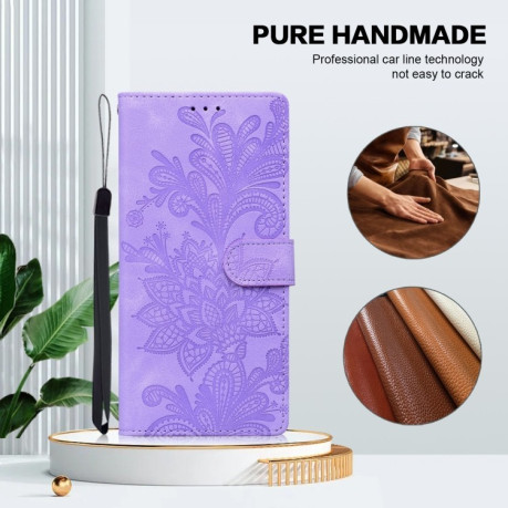 Чохол-книжка  Lace Floral Embossed Magnetic Buckle на Xiaomi Redmi Note 14 4G/5G - фіолетовий