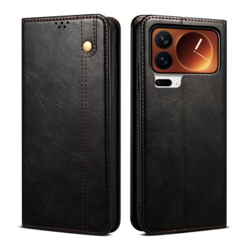 Чехол-книжка Simple из эко-кожи Crazy Horse с воском на Xiaomi 17 Pro Max — чёрный