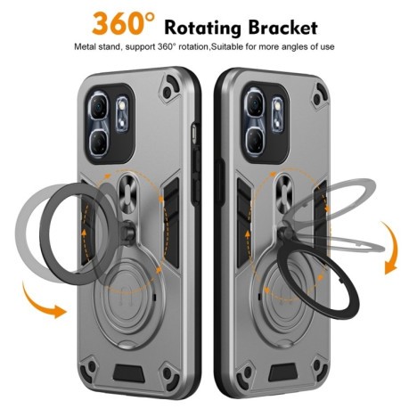 Ударозащитный чехол Metal Ring Holder 360 Degree Rotating на Infinix Hot 50i / Smart 9 - серый