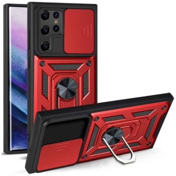Противоударный чехол Camera Sliding для Samaung Galaxy S22 Ultra 5G - красный
