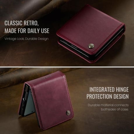 Чохол-книжка CaseMe 033 із фактурою Calf та захистом від сканування RFID на Samsung Galaxy Filp 7 5G - червоний