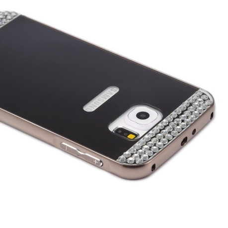 Бампер с Акриловой Накладкой Diamante Push Pull Gold для Samsung Galaxy S6 / G920 -черный