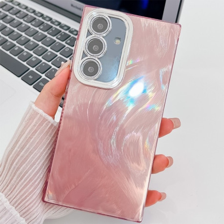 Противоударный чехол Plating Glitter Texture TPU with Lens Film для Samsung Galaxy S25 5G - Pink Feather Yarn