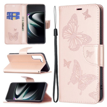 Чехол-книжка Butterflies Pattern для Samsung Galaxy S22 Ultra 5G - розовое золото