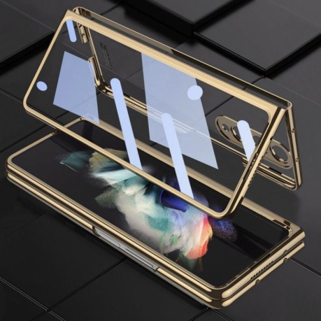 Противоударный чехол GKK Integrated Electroplating + Glass для Samsung Galaxy Fold4 - черный