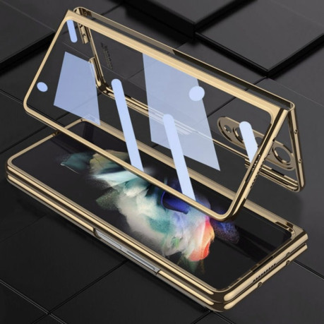 Противоударный чехол GKK Integrated Electroplating + Glass для Samsung Galaxy Fold4 - зеленый