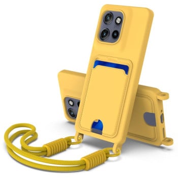 Силиконовый чехол Integrated Card Bag Solid Color Liquid Silicone на Motorola Edge 50 Neo / 60 Neo — жёлтый