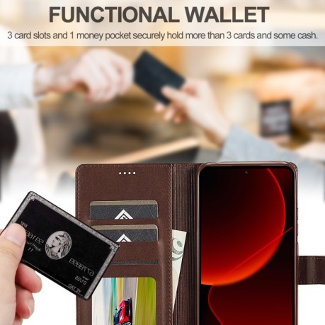 Чехол книжка LCIMEEKE Calf Texture на Xiaomi 14T Pro - кофейный