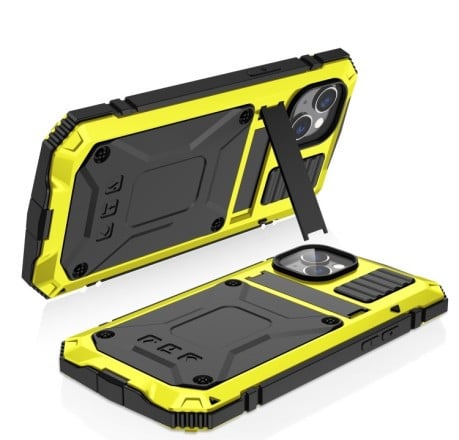 Противоударный металлический влагозащитный чехол R-JUST Dustproof на iPhone 14 Plus - желтый